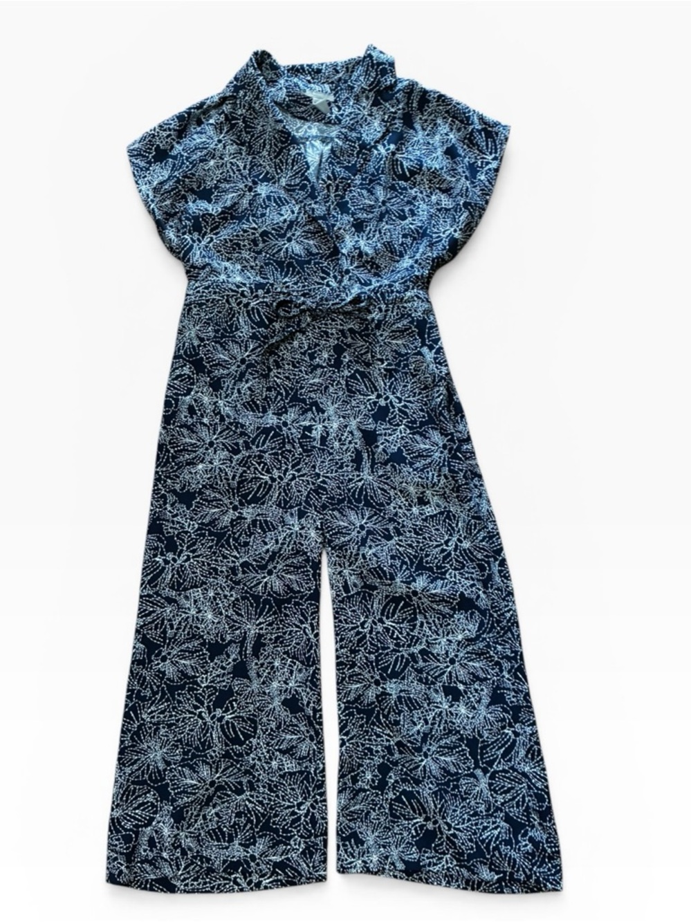 H&M Navy & Light Blue Floral Wide-Leg Jumpsuit